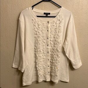 Notations Women White 3/4 Sleeve Floral Accents Cardigan Size 1X